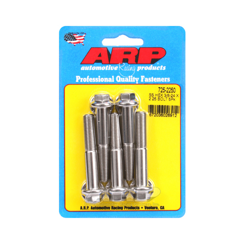 ARP Bolts, Hex Head, Stainless 300, Polished, 3/8 in.-24 RH Thread, 2.250 in. UHL, Set of 5