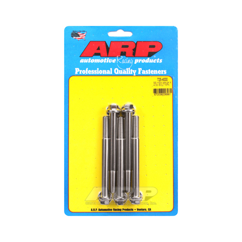 ARP Bolts, Hex Head, Stainless 300, Polished, 3/8 in.-24 RH Thread, 4.000 in. UHL, Set of 5