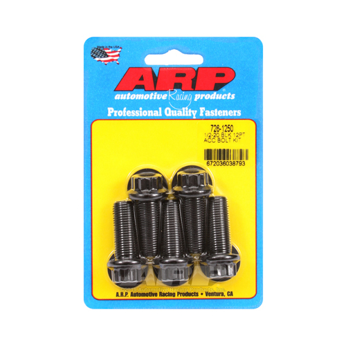 ARP Bolts, 8740 Chromoly, Black Oxide, 12-Point Head, 1/2-20 in. Thread, 1.25 in. UHL, Set of 5