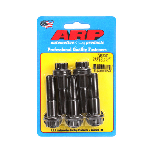 ARP Bolts, 8740 Chromoly, Black Oxide, 12-Point Head, 1/2-20 in. Thread, 2.00 in. UHL, Set of 5