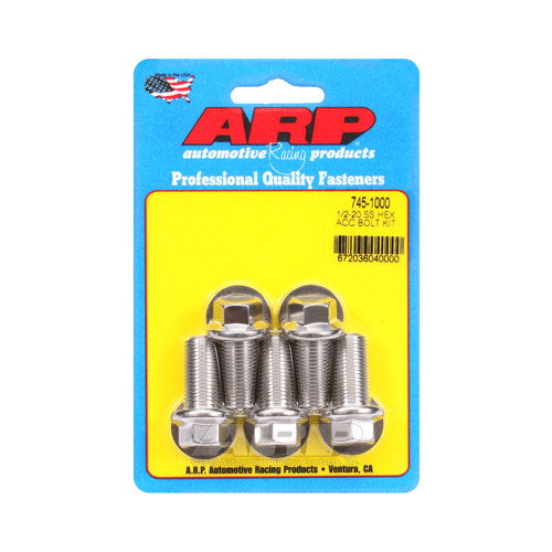 ARP Bolts, Stainless Steel 300, Polished, Hex Head, 1/2-20 in. Thread, 1.00 in. UHL, Set of 5