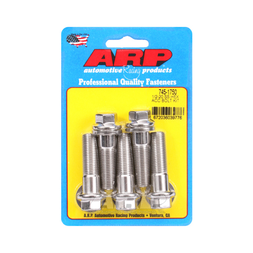 ARP Bolts, Stainless Steel 300, Polished, Hex Head, 1/2-20 in. Thread, 1.75 in. UHL, Set of 5