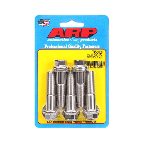 ARP Bolts, Stainless Steel 300, Polished, Hex Head, 1/2-20 in. Thread, 2.00 in. UHL, Set of 5