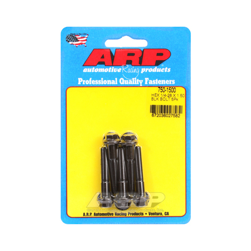 ARP Bolts, Hex Head, Chromoly Steel, Black Oxide, 1/4 in.-28 RH Thread, 1.500 in. UHL, Set of 5