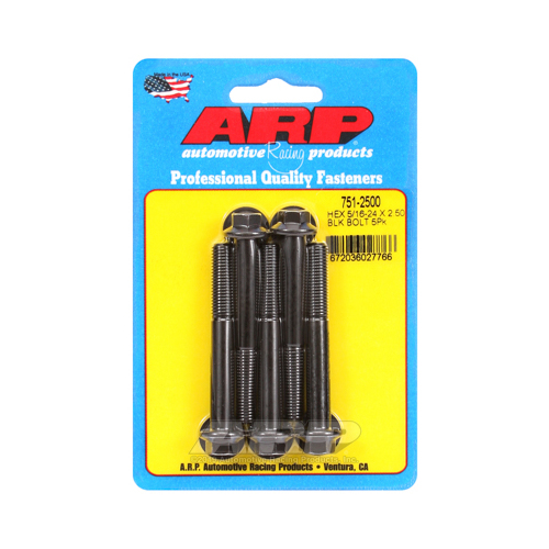 ARP Bolts, Hex Head, Chromoly Steel, Black Oxide, 5/16-24 in. RH Thread, 2.500 in. UHL, Set of 5