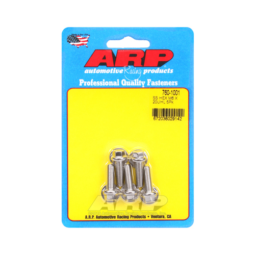 ARP Bolts, Hex Head, Stainless 300, Polished, 6mm x 1.00 RH Thread, 20mm UHL, Set of 5