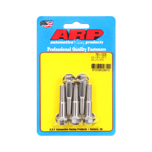 ARP Bolts, Hex Head, Stainless 300, Polished, 8mm x 1.25 RH Thread, 40mm UHL, Set of 5