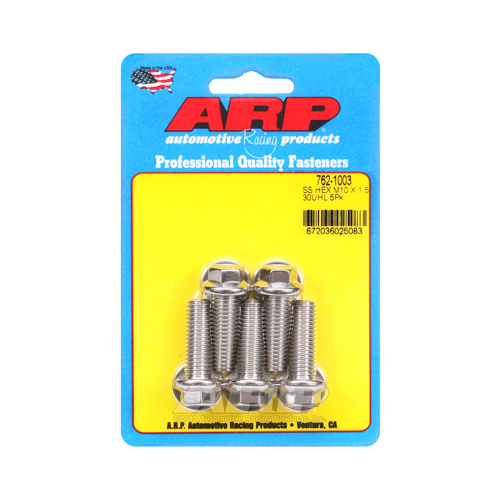 ARP Bolts, Hex Head, Stainless 300, Polished, 10mm x 1.5 RH Thread, 30mm UHL, Set of 5