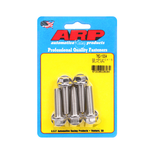 ARP Bolts, Hex Head, Stainless 300, Polished, 10mm x 1.5 RH Thread, 35mm UHL, Set of 5