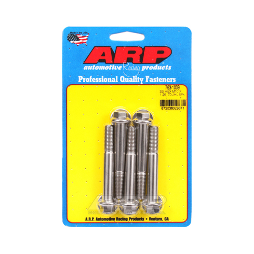 ARP Bolts, Hex Head, Stainless 300, Polished, 10mm x 1.25 RH Thread, 70mm UHL, Set of 5
