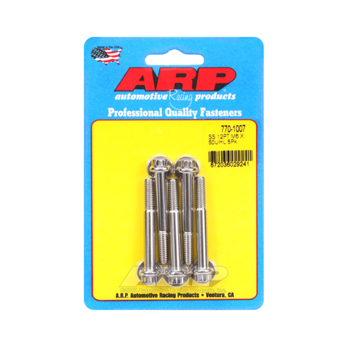 ARP Bolts, 12-Point Head, Stainless 300, Polished, 6mm x 1.00 RH Thread, 50mm UHL, Set of 5