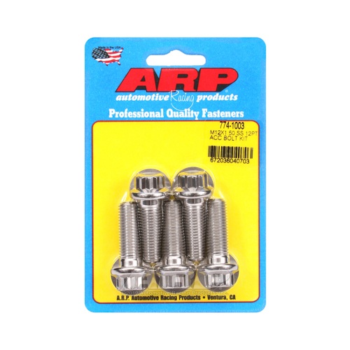 ARP Bolts, Stainless Steel 300, Polished, 12-Point Head, 12mm x 1.50 Thread, 35mm UHL, Set of 5