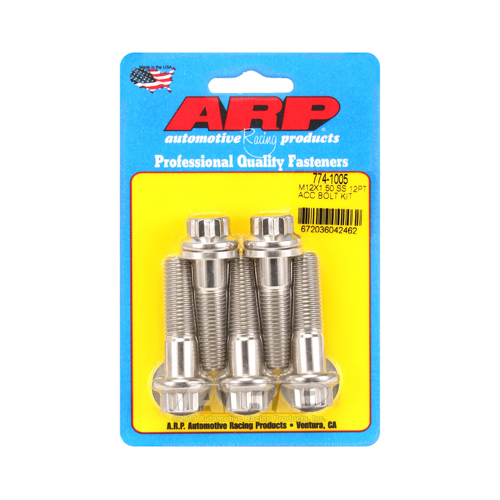 ARP Bolts, Stainless Steel 300, Polished, 12-Point Head, 12mm x 1.50 Thread, 45mm UHL, Set of 5