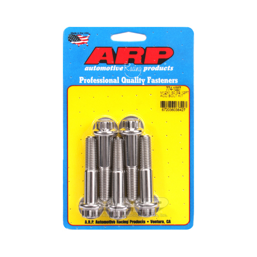 ARP Bolts, Stainless Steel 300, Polished, 12-Point Head, 12mm x 1.50 Thread, 60mm UHL, Set of 5