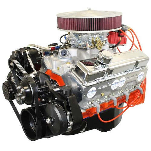 BluePrint Engines Crate Engine, For GM Chevrolet Small-Block, 400ci, 500 HP, Deluxe Dressed with Black Pulley Kit, Carbureted, Each