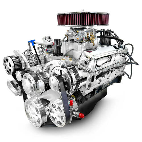 BluePrint Engines Crate Engine, For Chrysler Small-Block, 408ci, 465 HP, Deluxe Dressed with Polished Pulley Kit, Carbureted, Each