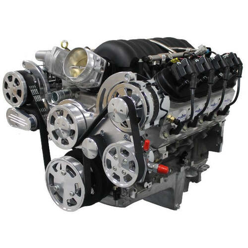 BluePrint Engines Crate Engine, For GM LS, 376ci, ProSeries, 530 HP, Deluxe Dressed with Polished Pulley Kit, Fuel Injected, Each