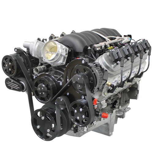 BluePrint Engines Crate Engine, For GM LS, 376ci, ProSeries, 530 HP, Deluxe Dressed with Black Pulley Kit, Fuel Injected, Each