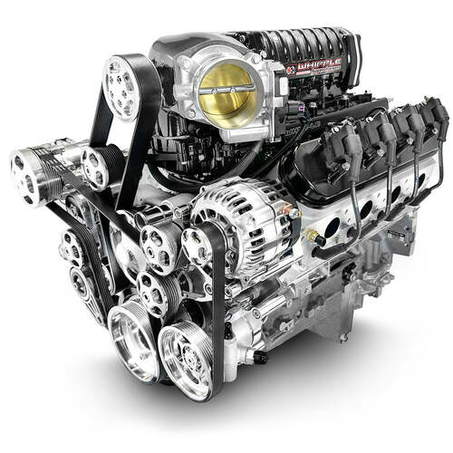 BluePrint Engines Crate Engine, For GM LS, 376ci, ProSeries, 700 HP, Deluxe Dressed with Polished Pulley Kit, Electronic Fuel Injected, Each