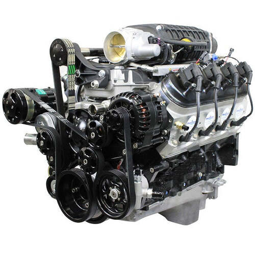 BluePrint Engines Crate Engine, For GM LS, 427ci, ProSeries, 800 HP, Deluxe Dressed with Black Pulley Kit, Supercharged, Each