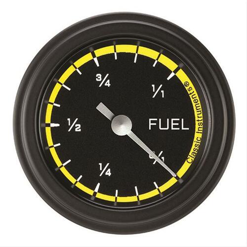 Classic Instruments Gauge, Fuel, Full Sweep 2 1/8" Diameter, Yellow, Matte-Black