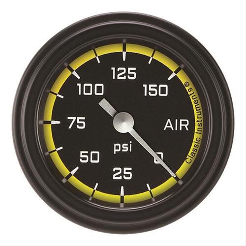 Classic Instruments Gauge, Air Pressure, Full Sweep 2 1/8" Diameter, Yellow, Matte-Black