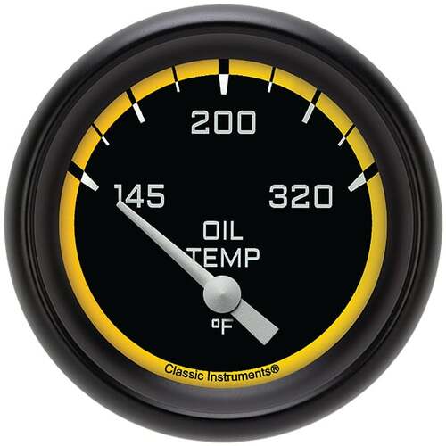 Classic Instruments Gauge, Oil Temperature, Short Sweep 2 5/8" Diameter, Yellow