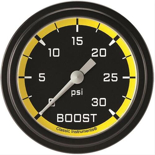 Classic Instruments Gauge, Boost, Full Sweep 2 5/8" Diameter, Yellow, Matte-Black