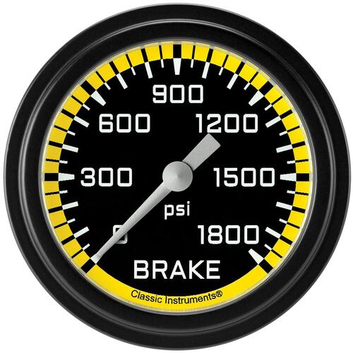 Classic Instruments Gauge, Brake Pressure, Full Sweep 2 5/8" Diameter, Yellow, Matte-Black