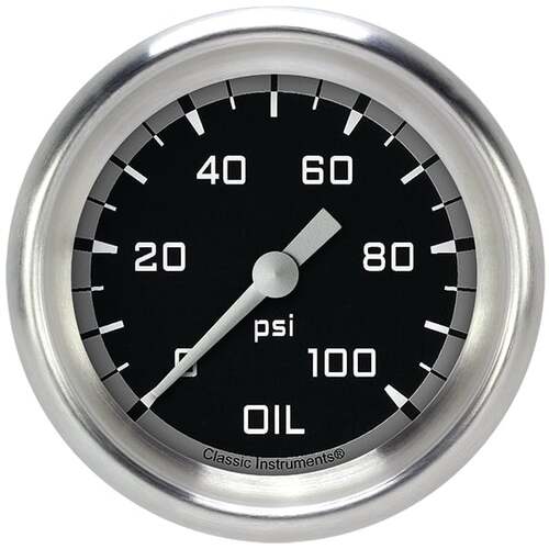 Classic Instruments Gauge, Oil Pressure, Full Sweep 2 5/8" Diameter, Grey, Aluminium