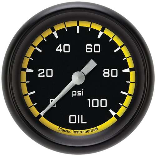 Classic Instruments Gauge, Oil Pressure, Full Sweep 2 5/8" Diameter, Yellow