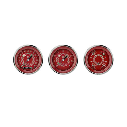 Classic Instruments Gauge Set, V8 Red Steelie, Universal, GM, Set of 3