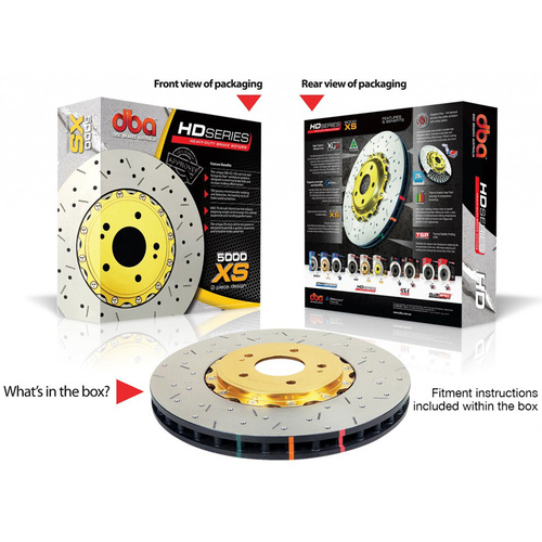 DBA Brake Rotor 5000 Fully Assembled 2-piece Gold Hat XS Crossdrilled/slotted KP [ Mustang Cobra Bullitt Mach 1 94-04 F ]