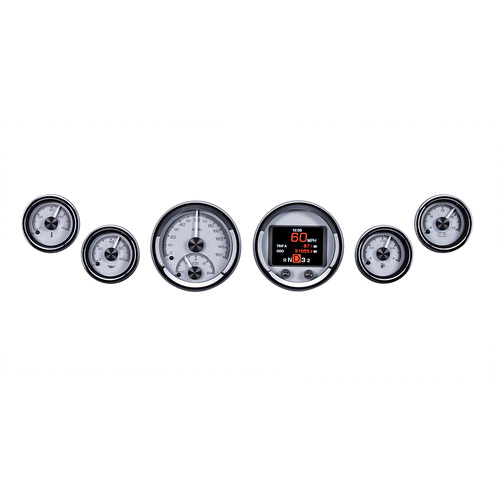 Dakota Digital Gauge, MDX System, Six-Piece Universal Round, Silver Face, Custom