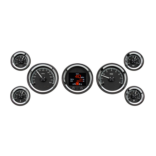 Dakota Digital Gauge, MDX System, Seven-Piece Universal Round, Black Face, Custom