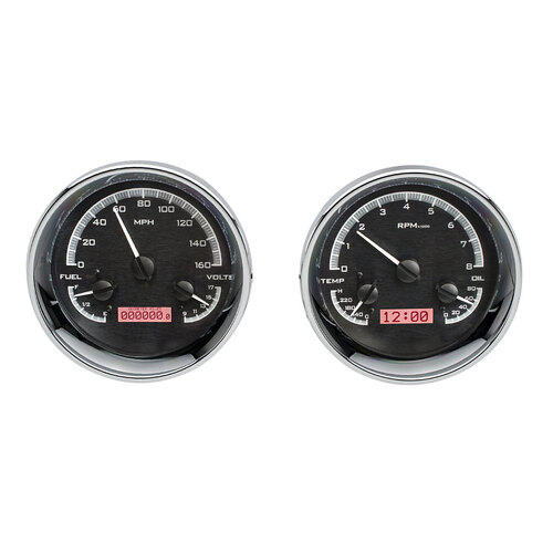 Dakota Digital Gauge, MDX System, Dual Round Universal, Black Alloy Style Face, Red Display, Custom