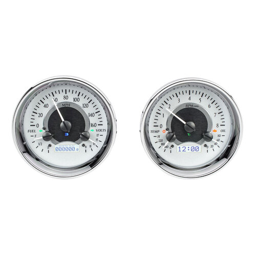 Dakota Digital Gauge, MDX System, Dual Round Universal, Silver Alloy Style Face, White Display, Custom