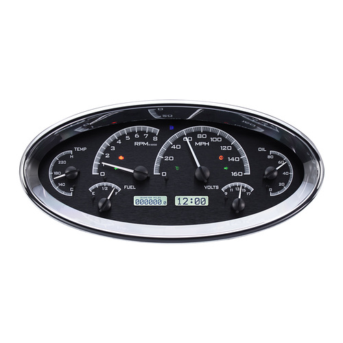 Dakota Digital Gauge, MDX System, Universal Oval, Black Alloy Style Face, White Display, Custom