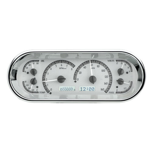 Dakota Digital Gauge, MDX System, Rounded Rectangle, Silver Alloy Style Face, White Display, Custom