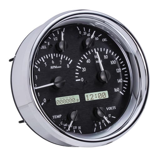 Dakota Digital Gauge, MDX System, Single Round, Black Alloy Style Face, White Display, Custom