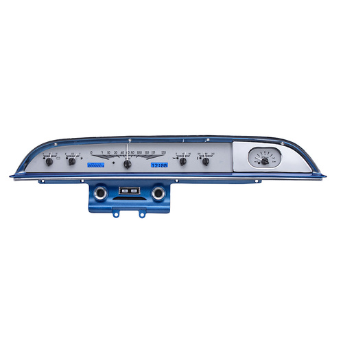 Dakota Digital Gauge, MDX System, 1960 Ford Galaxie, Silver Alloy Style Face, Blue Display, Custom