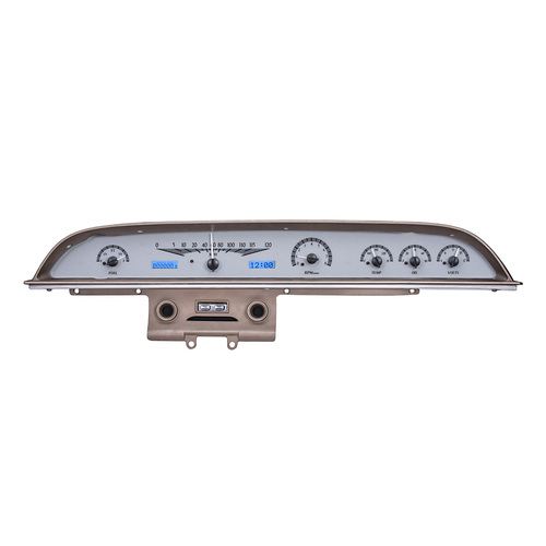 Dakota Digital Gauge, MDX System, 1962 Ford Galaxie, Silver Alloy Style Face, Blue Display, Custom