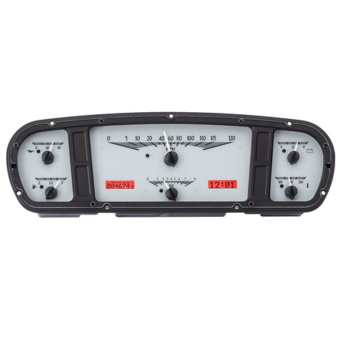 Dakota Digital Gauge, MDX System, 1965-66 Ford Custom Cab Truck, Silver Alloy Style Face, Red Display, Custom