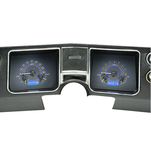 Dakota Digital Gauge, MDX System, 1968 Chevy Chevelle, Carbon Fiber Style Face, Blue Display, Custom