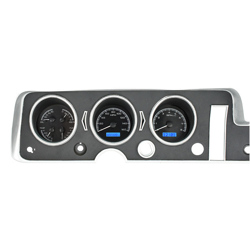 Dakota Digital Gauge, MDX System, 1968 Pontiac GTO, Black Alloy Style Face, Blue Display, Custom