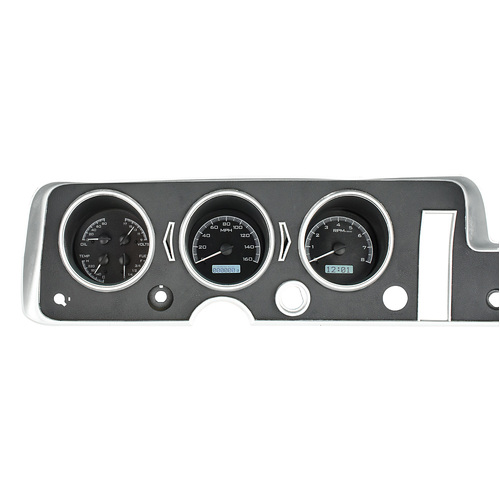 Dakota Digital Gauge, MDX System, 1968 Pontiac GTO, Black Alloy Style Face, White Display, Custom