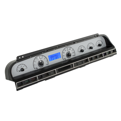 Dakota Digital Gauge, MDX System, 1969-70 Chevy Impala/Caprice, Silver Alloy Style Face, Blue Display, Custom