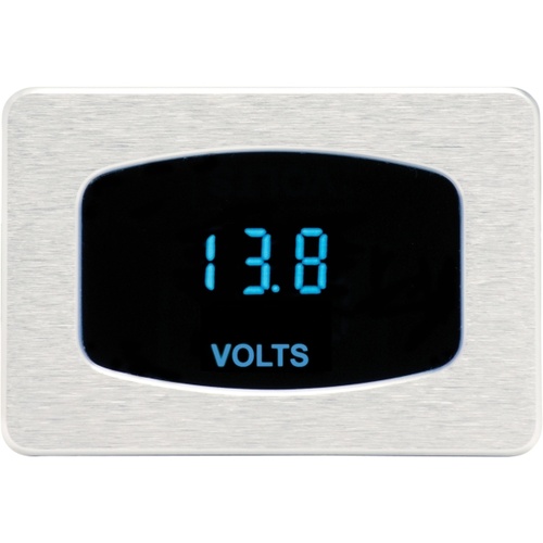 Dakota Digital Gauge, Odyssey Series I, Voltmeter, Digital, 8-17 V, Chrome Bezel, Teal Display, Each