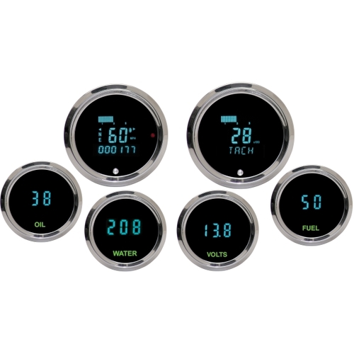 Dakota Digital Gauge, Solarix Series, Digital, Chrome Bezel, Blue Numerals, 6 pc