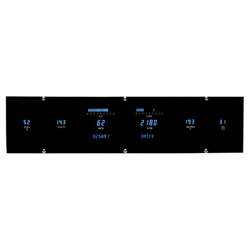 Dakota Digital Gauge Panel, Series III, Blue/Teal Display, Six Gauge, 3 in. x 17 in. Opening, Each